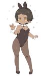  2017 brown_body bunny_costume clothing costume elf female hair humanoid humanoid_pointy_ears mofuaki not_furry short_hair simple_background solo standing tan_body tan_skin white_background yellow_eyes young 