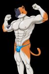  5_fingers abs anthro biceps bulge calico_cat claws clothed clothing domestic_cat dot_eyes english_text epic_games felid feline felis fingers fortnite fur hi_res looking_at_viewer male mammal meowscles_(fortnite) mottled multicolored_body multicolored_fur muscular muscular_anthro muscular_male nipples orange_body orange_fur pecs piebald raised_arms simple_background smeargle20 solo tattoo text thong underwear underwear_only video_games white_body white_fur 