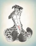  anthro balls black_hair blue_eyes canid canine felid foreskin fox fur genitals hair hi_res humanoid_genitalia humanoid_penis hybrid leopard male mammal multi_tail nude pantherine penis pinup pose s00t simple_background snow_leopard solo spots uncut 