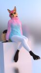  3d_(artwork) 9:16 anthro canid canine canis claws clothed clothing digital_media_(artwork) female fox fur hair hi_res impreza mammal outside pink_hair simple_background solo sweatshirt tan_body tan_fur tridognait 