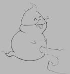  2018 ambiguous_gender anatid anseriform avian beak billboi bird boop duck floating ghost grey_background happy hi_res hybrid monochrome nude open_mouth overweight simple_background solo spirit tongue touching_belly traditional_media_(artwork) 