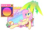  2021 blue_eyes cutie_mark equid equine feathered_wings feathers female feral fluttershy_(mlp) friendship_is_magic hair hasbro hi_res hooves long_hair mammal musicfirewind my_little_pony palm_tree pegasus pink_hair plant quadruped sitting solo tree wings yellow_body yellow_feathers yellow_wings 