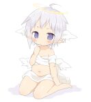  2015 ambiguous_gender feathered_wings feathers halo mofuaki navel not_furry simple_background sitting solo white_background white_wings wings young 