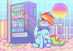  2021 absurd_res blue_body blue_feathers blue_wings equid equine feathered_wings feathers female feral friendship_is_magic front_view hair hasbro hi_res holding_object hooves mammal multicolored_hair musicfirewind my_little_pony pegasus pink_eyes quadruped rainbow_dash_(mlp) rainbow_hair sitting solo vending_machine wings 