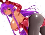  2019 blush elf female green_eyes hair humanoid looking_at_viewer mofuaki not_furry purple_hair simple_background solo standing tongue tongue_out white_background 