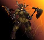  2021 abs absurd_res anthro armor axe beastmen biceps big_breasts bovid bovine breasts clothing crossgender digital_media_(artwork) dual_wielding european_mythology facial_piercing female gauntlets genitals gloves greek_mythology handwear heid_(artist) hi_res holding_object holding_weapon hooves horn mammal melee_weapon minotaur mtf_crossgender muscular muscular_anthro muscular_female muscular_thighs mythology nose_piercing nose_ring open_mouth piercing pussy serratus solo taurox_the_brass_bull triceps warhammer_(franchise) warhammer_fantasy weapon 