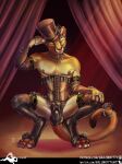  anthro blep clothing corset cougar felid feline hat headgear headwear legwear lingerie male mammal paws piercing ring salonkitty solo stockings tanga text tongue tongue_out topwear url 