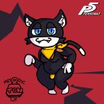  1:1 animated anthro atlus bandanna belly blue_eyes bulge digital_drawing_(artwork) digital_media_(artwork) domestic_cat fangs felid feline felis humanoid inner_ear_fluff kerchief male mammal mask megami_tensei megami_tensei_persona metrictonof_(artist) moobs morgana_(persona) navel overweight overweight_anthro overweight_male shaded shaking_hips short_playtime simple_shading solo standing tailwag tuft video_games watermark wide_hips 