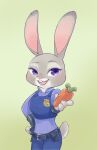  2020 anthro belt buckteeth carrot_pen chu_twst clothed clothing disney female fully_clothed fur grey_body grey_fur hi_res holding_object judy_hopps lagomorph leporid looking_at_viewer mammal open_mouth open_smile pink_nose police_uniform portrait purple_eyes rabbit smile solo teeth three-quarter_portrait uniform zootopia 