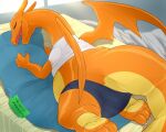  5:4 after_transformation ambiguous_gender bed bodily_fluids body_pillow charizard claws clothed clothing detailed_background dragon drooling eyes_closed feral furniture japanese_text membrane_(anatomy) nintendo open_mouth orange_body pillow plus-alpha pok&eacute;mon pok&eacute;mon_(species) saliva shaded sharp_teeth shirt sleeping solo stretched_clothing stretched_pants teeth text tight_clothing toe_claws topwear torn_clothing torn_shirt torn_topwear transformation translation_request video_games wings 