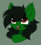 2021 absurd_res airiniblock ambiguous_gender black_hair brown_eyes bust_portrait equid equine fan_character feral front_view fur green_background green_body green_fur green_inner_ear_fluff hair hasbro hi_res horse inner_ear_fluff kendall_wilson_(oc) mammal my_little_pony open_mouth pony portrait quadruped simple_background solo teeth tongue tuft 