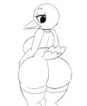  2021 absurd_res animal_crossing anthro avian bald beak big_breasts big_butt bird black_and_white breasts butt clothing feathers female hi_res huge_breasts huge_butt huge_thighs legwear looking_back looking_down midriff miso_souperstar monochrome nintendo piper_(animal_crossing) rear_view shirt simple_background solo stockings tail_feathers tank_top thick_thighs topwear video_games white_background 