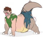  all_fours anthro binturongboy claws clothing egg eyes_closed female gender_transformation kangaskhan mtf_transformation nintendo open_mouth oviposition pok&eacute;mon pok&eacute;mon_(species) pouch_(anatomy) simple_background solo species_transformation thick_tail torn_clothing transformation video_games white_background 
