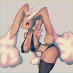  1:1 anthro big_breasts biped breasts chatora_(pixiv) chromatic_aberration cleavage clothed clothing digital_drawing_(artwork) digital_media_(artwork) eyelashes female legwear lopunny monotone_body nintendo nipple_outline pink_eyes pok&eacute;mon pok&eacute;mon_(species) portrait shaded simple_background soft_shading solo standing tan_body thigh_highs three-quarter_portrait video_games white_background 