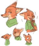  anthro canid canine chu_twst clothed clothing disney eyes_closed fox fur guide_lines hi_res laugh male mammal nick_wilde open_mouth orange_body orange_fur red_fox simple_background solo white_background zootopia 