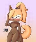  absurd_res anthro blonde_hair blue_eyes blush breasts brown_body brown_fur canid canine canis clothing cute_expression cute_face ears_up embarrassed female fluffy fluffy_tail fur genitals hair hands_behind_head hi_res idw_publishing legwear looking_at_viewer mammal mobian_wolf nipples ponytail pose presenting pussy sega solo sonic_the_hedgehog_(comics) sonic_the_hedgehog_(idw) sonic_the_hedgehog_(series) tail_tuft teeth_showing tights tuft umine whisper_the_wolf wolf yellow_body yellow_fur 