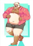  2021 anthro belly blush brown_body brown_fur clothed clothing eyewear fur giant_panda glasses hi_res humanoid_hands male mammal milkysodaa moobs navel nipples open_clothing open_shirt open_topwear overweight overweight_male shirt solo topwear underwear ursid 