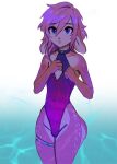  anthro blue_eyes bulge cervid clothed clothing crossdressing girly hair male mammal pink_body pink_hair solo swimwear targso 