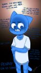  2021 anthro blue_body blue_fur blush bodily_fluids cartoon_network comic dialogue domestic_cat english_text felid feline felis fur gumball_watterson hi_res incest_(lore) looking_away male mammal pleasure_castle portrait solo standing sweat teeth text the_amazing_world_of_gumball three-quarter_portrait whiskers wide_eyed 