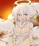  2015 angel blush breasts clothing cloud ear_piercing ear_ring female halo humanoid looking_at_viewer mofuaki not_furry open_mouth piercing purple_eyes solo sun 