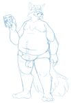  2017 anthro balls belly blue_and_white bravo bulge canid canine clothing detailed_bulge fox genital_outline genitals humanoid_hands male mammal monochrome moobs navel nipples overweight overweight_male penis_outline simple_background sketch solo underwear white_background 