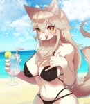  2021 5_fingers anthro beach beverage big_breasts blush breasts canid canine chest_tuft claws cleavage clothed clothing cloud cup day drinking_straw eyelashes female finger_claws fingers fluffy food fox fruit fur hair hi_res holding_beverage holding_object kemono licking licking_lips lime long_hair looking_at_viewer mammal navel neck_tuft nipple_outline onikuman outside plant portrait sand sea seaside sky solo swimwear tan_body tan_fur tan_hair tan_nose three-quarter_portrait tongue tongue_out tuft water yellow_eyes 