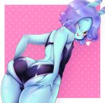  &lt;3 absurd_res animal_humanoid big_butt blue_body blush bulge butt butt_cleavage clothed clothing gastropod gastropod_humanoid girly hi_res holding_butt humanoid male mollusk mollusk_humanoid nipple_outline niucniuc one-piece_swimsuit one_eye_closed open-back_swimsuit slug_humanoid solo swimwear wink 