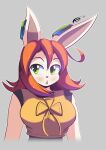  2021 absurd_res alternate_species anthro breasts female freakyed freedom_planet freedom_planet_2 fur green_eyes grey_background hair hi_res lagomorph leporid mammal milla_basset open_mouth orange_hair rabbit simple_background solo video_games white_body white_fur 