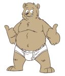  anthro briefs clothing gesture heyitscousindave male mammal open_mouth overweight overweight_male simple_background smile solo teeth_showing thumbs_up tighty_whities underwear ursid white_background white_briefs white_clothing white_underwear 