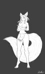  arctic_fox bodily_fluids bottomwear breast_expansion breasts canid canine clothing expansion female fox growth hi_res lactating loincloth mammal monochrome torn_clothing transformation 