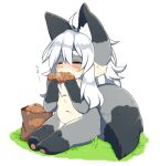  2015 anthro blush canid canine eating eyes_closed female food fox mammal mofuaki simple_background sitting solo white_background 