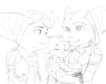  anthro baby eyewear family fan_character female goggles group happy hi_res holding_baby lombax looking_at_another male mammal monochrome ratchet ratchet_and_clank rivet_(ratchet_and_clank) romantic romantic_couple sketch smile sony_corporation sony_interactive_entertainment stripes video_games white_bestia(artist) young 