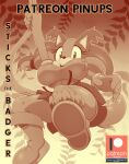  absurd_res anthro badger bigdon1992 blue_eyes breasts clothed clothing digital_media_(artwork) female fur hi_res mammal mustelid musteline patreon sega solo sonic_boom sonic_the_hedgehog_(series) sticks_the_jungle_badger text url video_games 