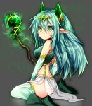 2014 elf female green_eyes humanoid mofuaki monotone_background not_furry sitting solo staff 