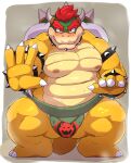  2021 anthro armband asian_clothing barazoku belly big_belly big_bulge big_muscles blush bodily_fluids border bowser bracelet bulge claws clothing collar crouching east_asian_clothing eyebrows fighting_pose front_view fundoshi grey_background hair hi_res horn japanese_clothing jewelry koopa looking_at_viewer male mario_bros mawashi moobs musclegut muscular muscular_anthro muscular_male nintendo nipples overweight overweight_anthro overweight_male pecs pose scalie shell simple_background solo spiked_armband spiked_bracelet spiked_collar spiked_shell spikes spikes_(anatomy) sumo sweat thick_thighs underwear video_games white_border yoshizaurusu_n 