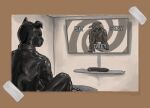  anthro canid canine canis collar domestic_dog hypnosis male mammal mind_control monochrome pup_play rubber sepia solo television vidnix_(artist) 