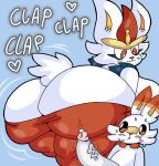  anthro big_penis bodily_fluids cinderace cum dork_boi erection female genital_fluids genitals hi_res huge_penis larger_female male nintendo penis pok&eacute;mon pok&eacute;mon_(species) scorbunny size_difference smaller_male video_games white_body 