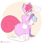  &lt;3 1:1 absurd_res anthro belly big_breasts big_tail blush breasts cheek_tuft choker chubby_female clothing dildo domestic_cat facial_tuft felid feline felis female fur hair hi_res inner_ear_fluff jewelry kneeling legwear mammal necklace nipples pink_body pink_fur puffy_nipples red_hair rodent sciurid seaweed_toast sex_toy shocked simple_background slightly_chubby solo thigh_highs tuft white_body white_fur yellow_eyes 