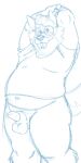  1:2 2017 anthro balls belly blue_and_white bravo canid canine canis clothing eyewear genitals glasses male mammal monochrome navel overweight overweight_male penis shirt simple_background sketch solo topwear white_background wolf 