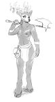  absurd_res anthro antlers axe bone breasts cervid female hi_res horn jewelry mammal markings melee_weapon monochrome necklace simple_background sketch skull small_breasts solo the-minuscule-task tribal_markings weapon 