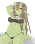  2015 4:5 amber_eyes female green_body green_skin humanoid jewelry looking_at_viewer mofuaki necklace not_furry on_lap open_mouth orc pubes simple_background sitting_on_lap smile white_background 