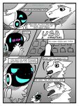  &lt;3 ... 2021 3:4 anthro blush border comic dialogue english_text fur grey_background hearter_(heartermobs) heartermobs hi_res machine open_mouth protogen sergal simple_background size_difference speech_bubble spot_color teeth text tongue usb white_border 