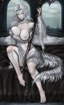 animal_humanoid areola barefoot big_breasts breast_squish breasts clothing crossbreed_priscilla dark_souls dragon dragon_humanoid feet female fromsoftware fur hair hi_res humanoid melee_weapon nipples polearm scythe sitting snowyfeline solo squish undressing video_games weapon white_body white_fur white_hair yellow_eyes 