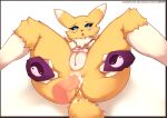  2021 absurd_res anal anal_penetration anthro bandai_namco black_nose blue_eyes bodily_fluids breasts cum cum_in_ass cum_inside digimon digimon_(species) digital_drawing_(artwork) digital_media_(artwork) disembodied_penis duo female female_penetrated genital_fluids genitals hi_res humanoid_genitalia humanoid_penis male male/female male_penetrating male_penetrating_female monotone_background open_mouth penetration penile penile_penetration penis penis_in_ass pussy renamon sex shaded simple_background solo_focus spread_legs spreading text url voicedbarley white_background 