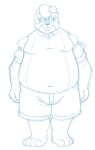  2016 anthro belly blue_and_white bottomwear bravo canid canine canis clothing domestic_dog eyewear glasses hi_res humanoid_hands male mammal monochrome overweight overweight_male shorts simple_background sketch solo white_background 