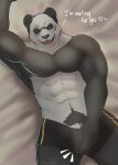  &lt;3 2021 abs absurd_res anthro armpit_hair beastars bed bedding bedding_background big_bulge big_muscles black_sclera body_hair bulge clothing dialogue emanata english_text furniture genitals giant_panda gouhin happy_trail hi_res jayjay_(artist) looking_at_viewer lying male mammal muscular muscular_anthro muscular_male navel nipples on_back on_bed pecs penis pubes scar smile solo talking_to_viewer text underwear ursid 