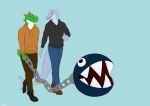  anthro cetacean chain chain_chomp chain_leash clothed clothing delphinoid duo leash looking_at_another luca male male/male mammal marine mario_bros nintendo simple_background toothed_whale video_games walking yoshi 