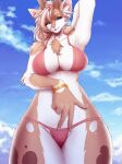  anthro big_breasts bikini breasts canid canine cervid clothed clothing female fox hetomy hi_res horn hybrid mammal meuna solo suggestive swimwear unknown_artist 