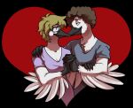  &lt;3 anatid anseriform anserinae anthro avian beak bird blonde_hair breasts clothed clothing duo eyewear feathered_arms feathers female fully_clothed glasses hair hand_holding happy leda_(generalh0rs3) male male/female paul_(generalh0rs3) romantic romantic_couple shirt short_hair smile swan topwear trumpeter_swan unknown_artist white_body white_feathers 