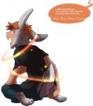  anthro bodily_fluids buckteeth butt clothed clothing dialogue fujoshiineko hi_res human_to_anthro kneeling lagomorph leporid long_ears magic male mammal open_mouth rabbit short_tail solo species_transformation spell sweat teeth torn_clothing transformation 